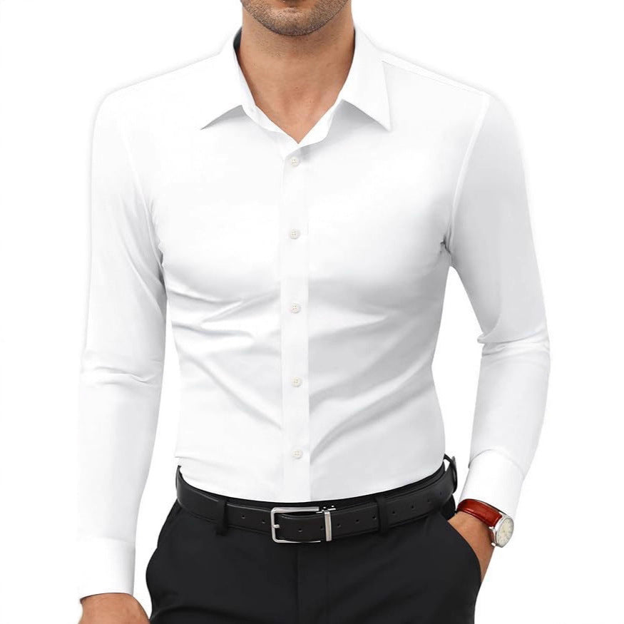 Mens Slim-Fit Solid-Color Work Shirt From Europe And The US