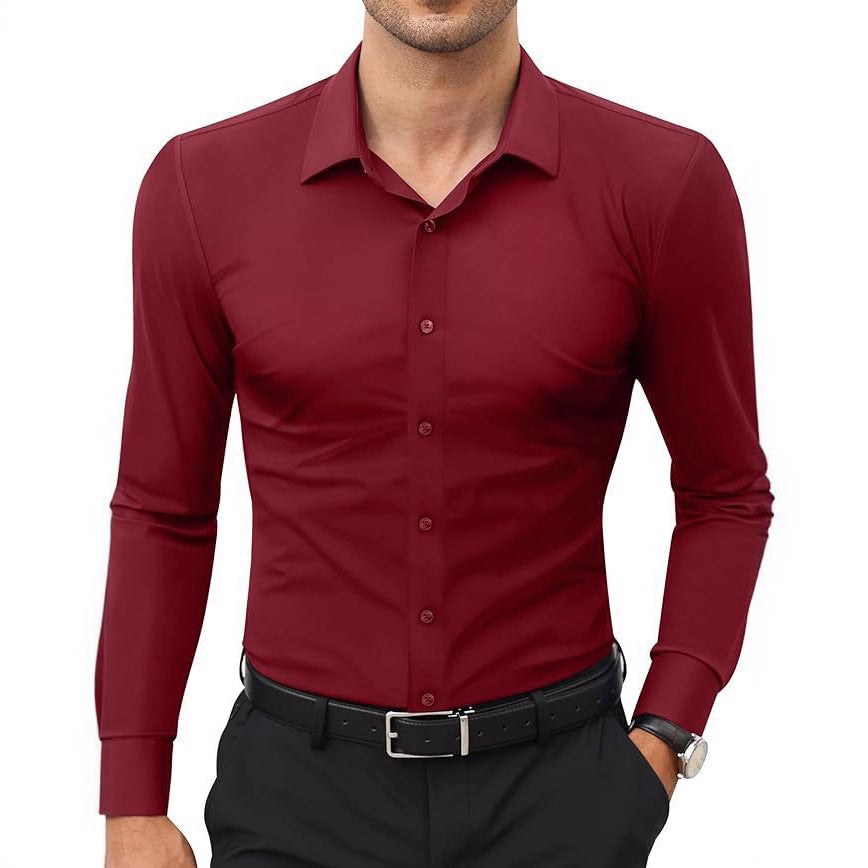 Mens Slim-Fit Solid-Color Work Shirt From Europe And The US