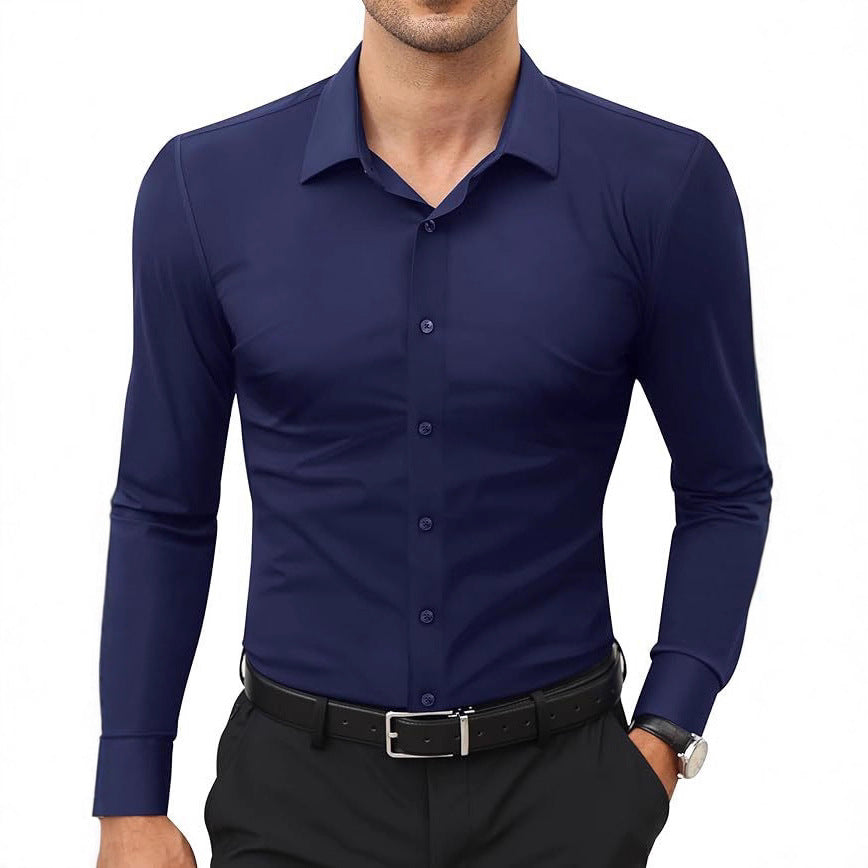 Mens Slim-Fit Solid-Color Work Shirt From Europe And The US