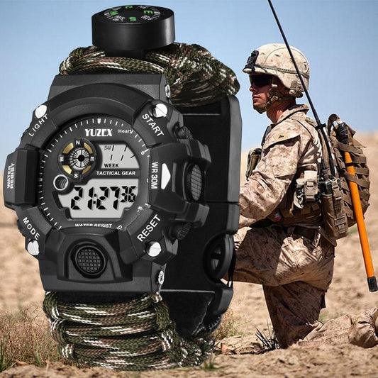 Multifunctional Parachute Cord Waterproof Watch Outdoor Survival Bracelet Sports Strap Firestone Survival Whistle Compass
