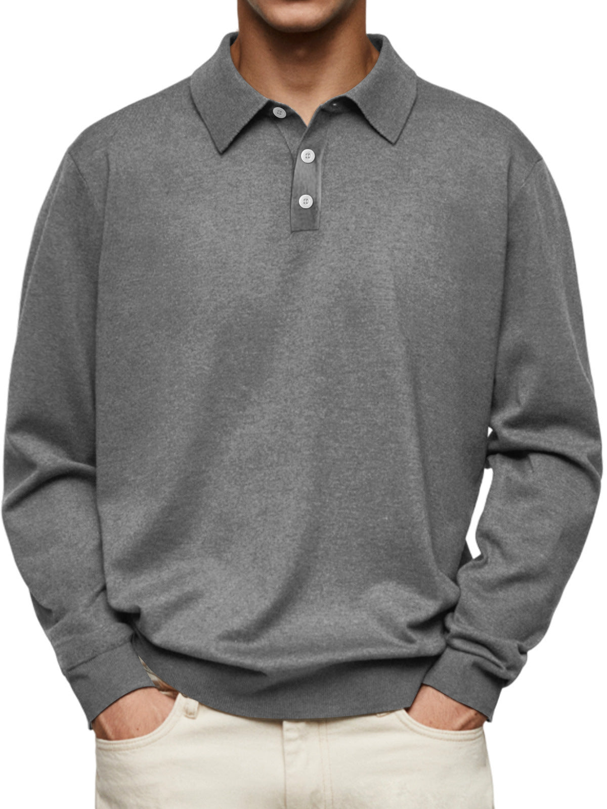 Long Sleeve V-neck Buttons Men's Casual Jacket Polo Shirt