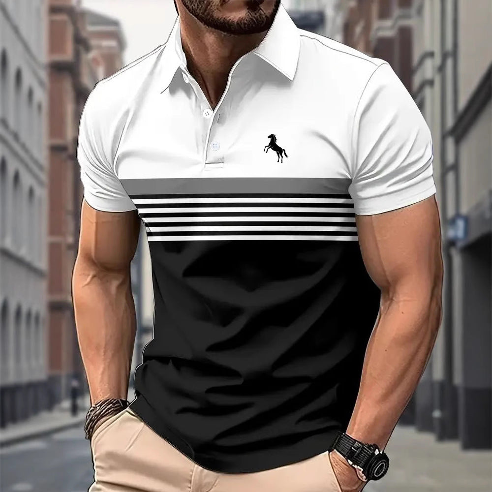 Men's Casual Striped Color Block Design Sports Style Collar Golf Shirt