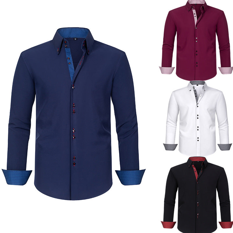 Polka Dot Color Matching Design Double Breasted Shirt