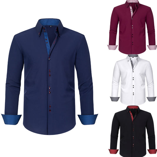 Polka Dot Color Matching Design Double Breasted Shirt